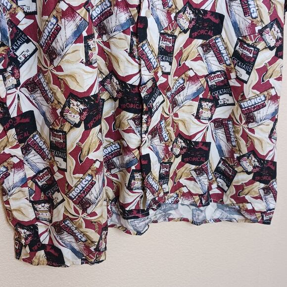 Ivy Crew Mens Hawaiian Shirt L Red Tropical Cocktail Floral Button Up Rayon - Picture 4 of 8